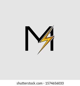 Letter M Electrical Bolt logo icon. Design concept Abstract techno thunder bolt  with letter M for corporate, technology, initial , community and more technology brand identity.
