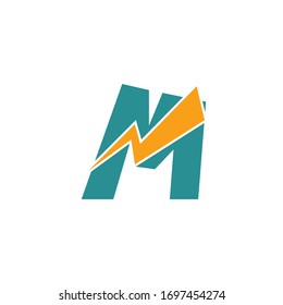 Letter M Electrical Bolt logo icon. Design concept Abstract techno thunder bolt with letter M for corporate, technology, initial , community and more technology brand identity.