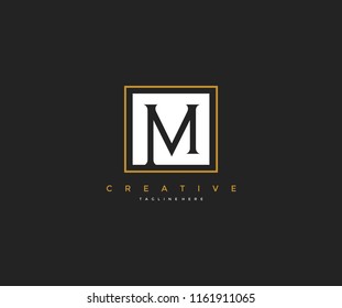 letter M elegant line square frame hipster logo design