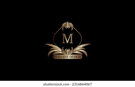 Letter M emblem calligraphic monogram template. Luxury elegant logo design. Vector illustration for projects for cafes, hotels, heraldry, restaurants, boutiques