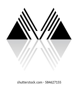 Letter M enclosed in a triangle. Abstract vector logo in a linear style.