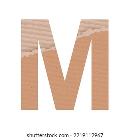 Letter M of the English alphabet, gray paper cardboard texture on white background - Vector illustration