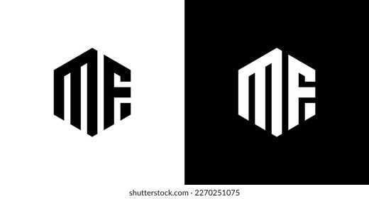 Letra M F Polígono, Diseño De Logotipo Mínimo Hexagonal En Fondo Blanco Y Negro