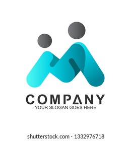letter M with family shape vector logo design,mother care icon