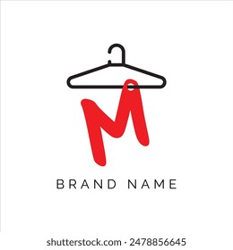 Letter M fashion logo, Hanging letter M vector Icon, boutique logo design. Initial capital M letter hanger icon