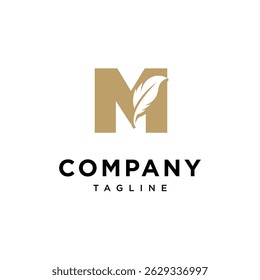 Letter M Feather Write Logo Icon Vector