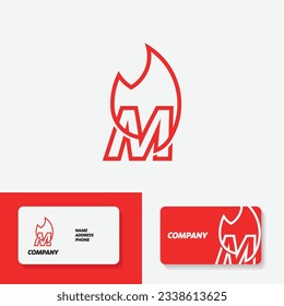 Letter M - Fire flame linear icon. Business, finance, web design.