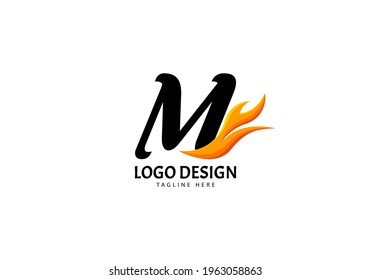 Letter M Fire Logo for Brand or Company, Concept Minimalist.