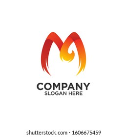 Letter M With Fire Logo Design