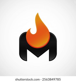 Letter M  fire logo template blazing fire black red orange