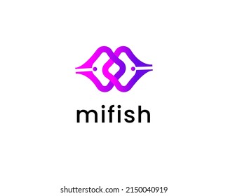 letra m con plantilla de diseño de logotipo de pez
