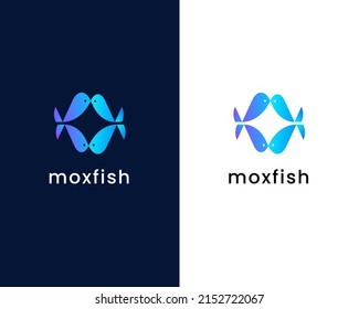 letter m with fish logo design template