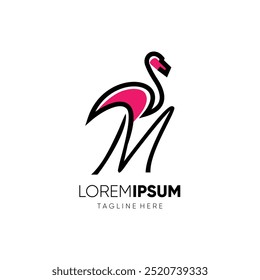 Letter M Flamingo Logo Design Vector Icon Graphic Emblem Symbol Illustration