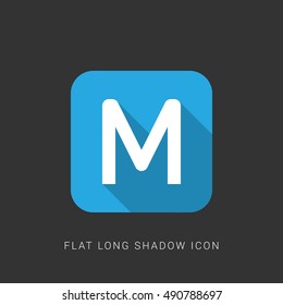 Letter M Flat blue long shadow Icon / Logo Design