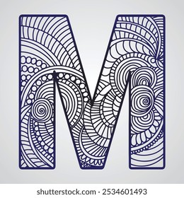 Letter M with floral ornament in doodle style