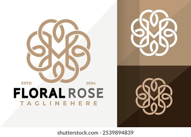 Letter M Floral Rose Logo Icon Vector Design. Creative simple logos designs illustration