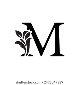 letter M flower alphabet. Beautiful capital letters with shadow