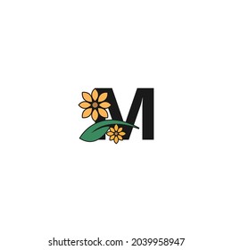 Letra M con icono de flor modelo vectorial