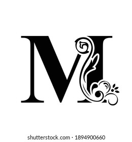 letter M. flower  letters. Vintage ornament initial Alphabet. Logo vector 
