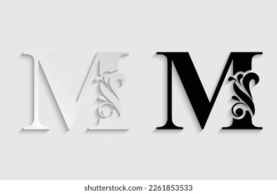 letter M. flower  letters. Vintage ornament initial Alphabet. Logo vector 

