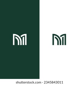 letter m + flower logo design with monoline style, simple vector logo concept, logo template editable