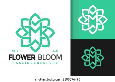 Letter M Flower Lotus Bloom Logo Design, brand identity logos vector, modern logo, Logo Designs Vector Illustration Template