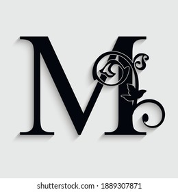 letter M flower  ornament. Vector logo. Monogram alphabet. Beautiful floral capital letters
