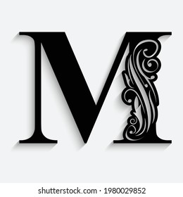 letter M flower  ornament. Vector logo. Monogram alphabet. Beautiful floral capital letters
