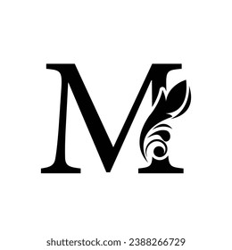 letter M flower  ornament. Vector logo. Monogram alphabet. Beautiful floral capital letters
