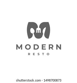 Letter M + Fork + Knife + Spoon logo design vector