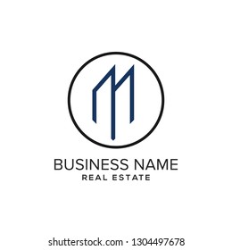 Letter M formed luxury building for real estate logo template