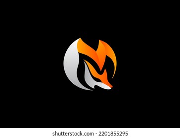 Letter M and fox logo with simple style