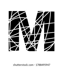 Letter M - fragmented mottled font - isolated, vector illustration