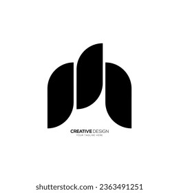 Letter M with fresh leaf shape flat abstract black monogram logo concept design