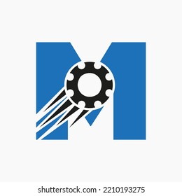 Letter M Gear Cogwheel Logo. Automotive Industrial Icon, Gear Logo, Car Repair Symbol