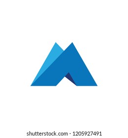 letter m geometric 3d blue logo vector