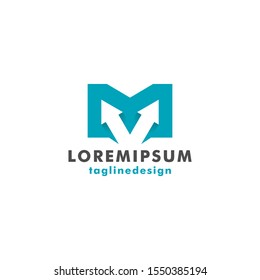 Letter M geometric logo concept with arrow 