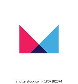 Letra M Diseño de logotipo con solapamiento geométrico, ilustración vectorial.