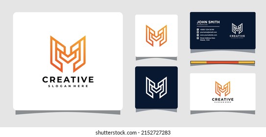 Letter M Geometry Logo Template With Business Card Design Inspiration