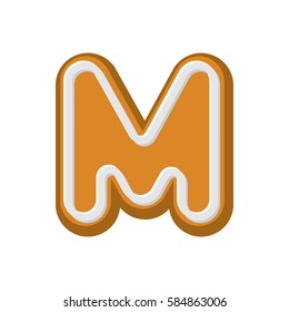 Letter M Gingerbread. Peppermint honey-cake font. Cookies alphabet. Lettering biscuit