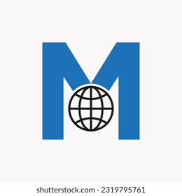 Diseño del logotipo global de la letra M. Plantilla de vector de símbolos de logotipo global