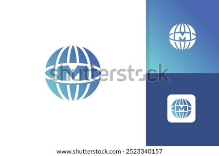 letter m globe logo design illustration vector template
