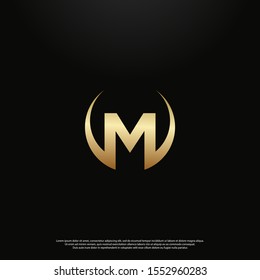 Letter M gold Logo icon monogram design. Vector graphic design template element. black background. eps10