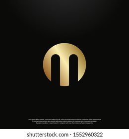 Letter M gold Logo icon monogram design. Vector graphic design template element. black background. eps10