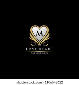 Letter M Gold Luxury Heart Icon Logo