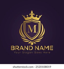 Letter M golden crown logo vector illustration.