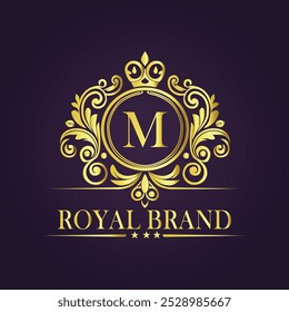 Letter M golden crown logo vector illustration.
