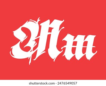 Letra M, en estilo gótico. Vector. Alfabeto. Caligrafía y letras. Carta medieval de Latina. Logo de la empresa. Monograma. Fuente elegante para el tatuaje.