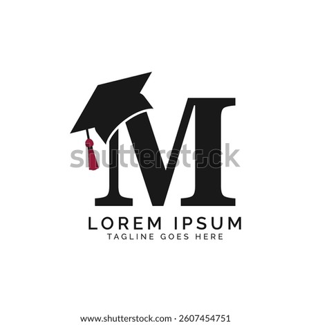 Letter M with Graduation Cap Logo. Alphabet M Education Hat icon