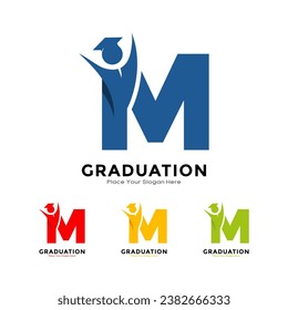 Letter M graduation with cap symbol. Vector logo design. Suitable for business, education, initial name, poster and label